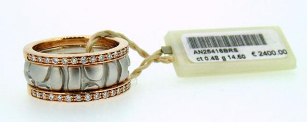 Fascia oro Rosso e  Bianco 750%° con brillanti Cod. AN25416BRS